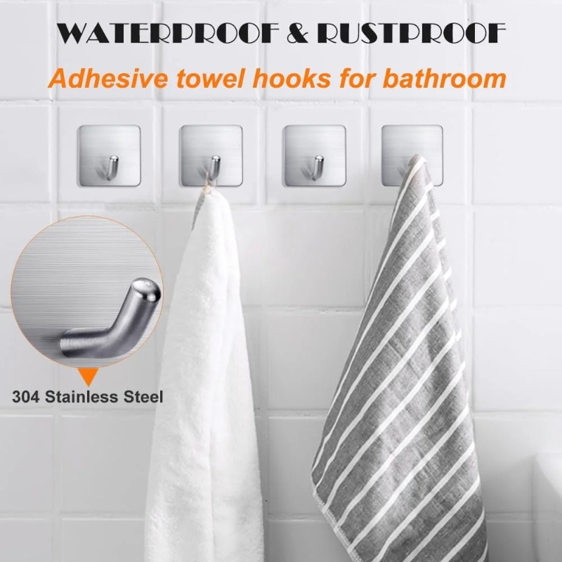Tiny Home Bathroom Kitchen - 4 Ganchos Autoadhesivos de Acero Inoxidable,