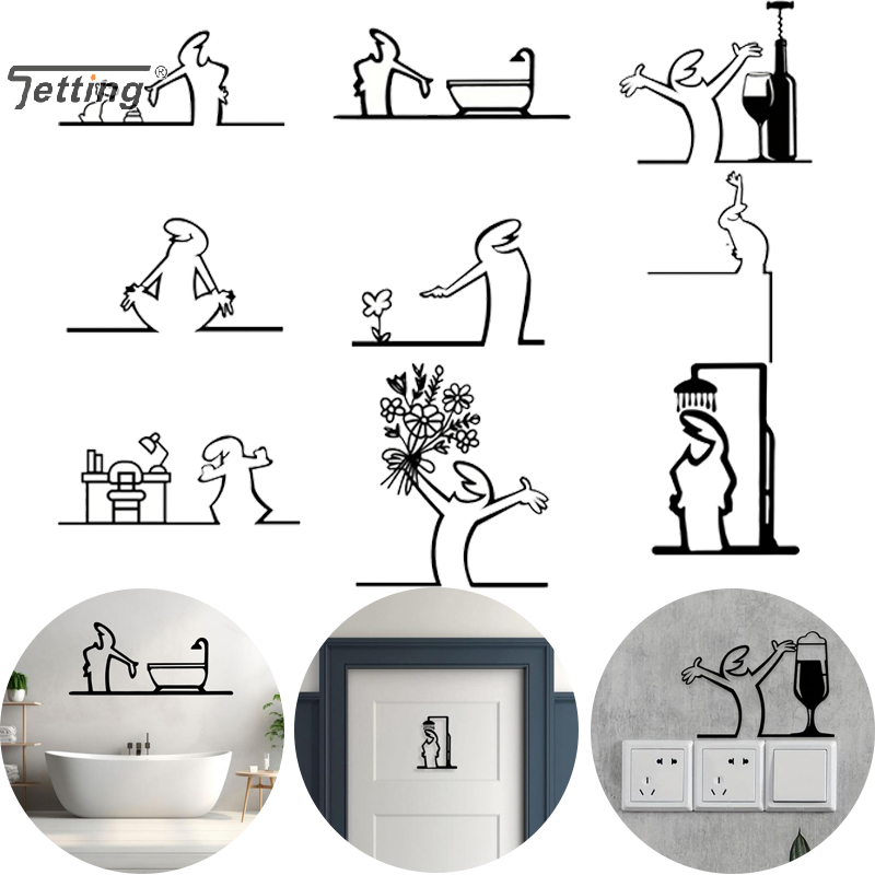 Home Bathroom Door Signs - Figura de ducha negra, decoración de