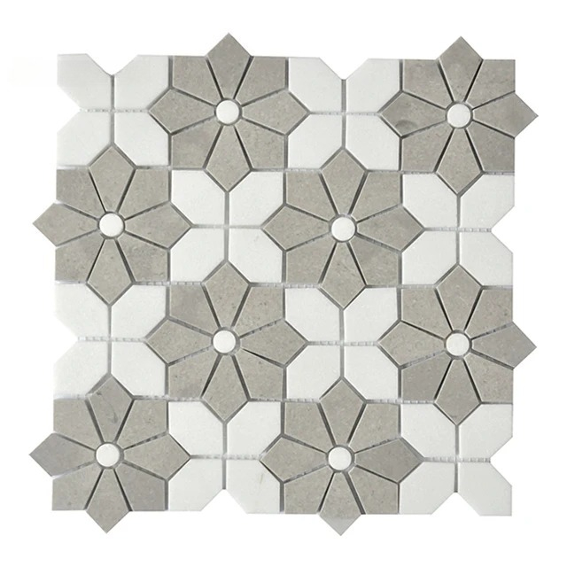 Home Bathroom Tiles Design - Mosaico de Mármol Blanco Mixto Bianco