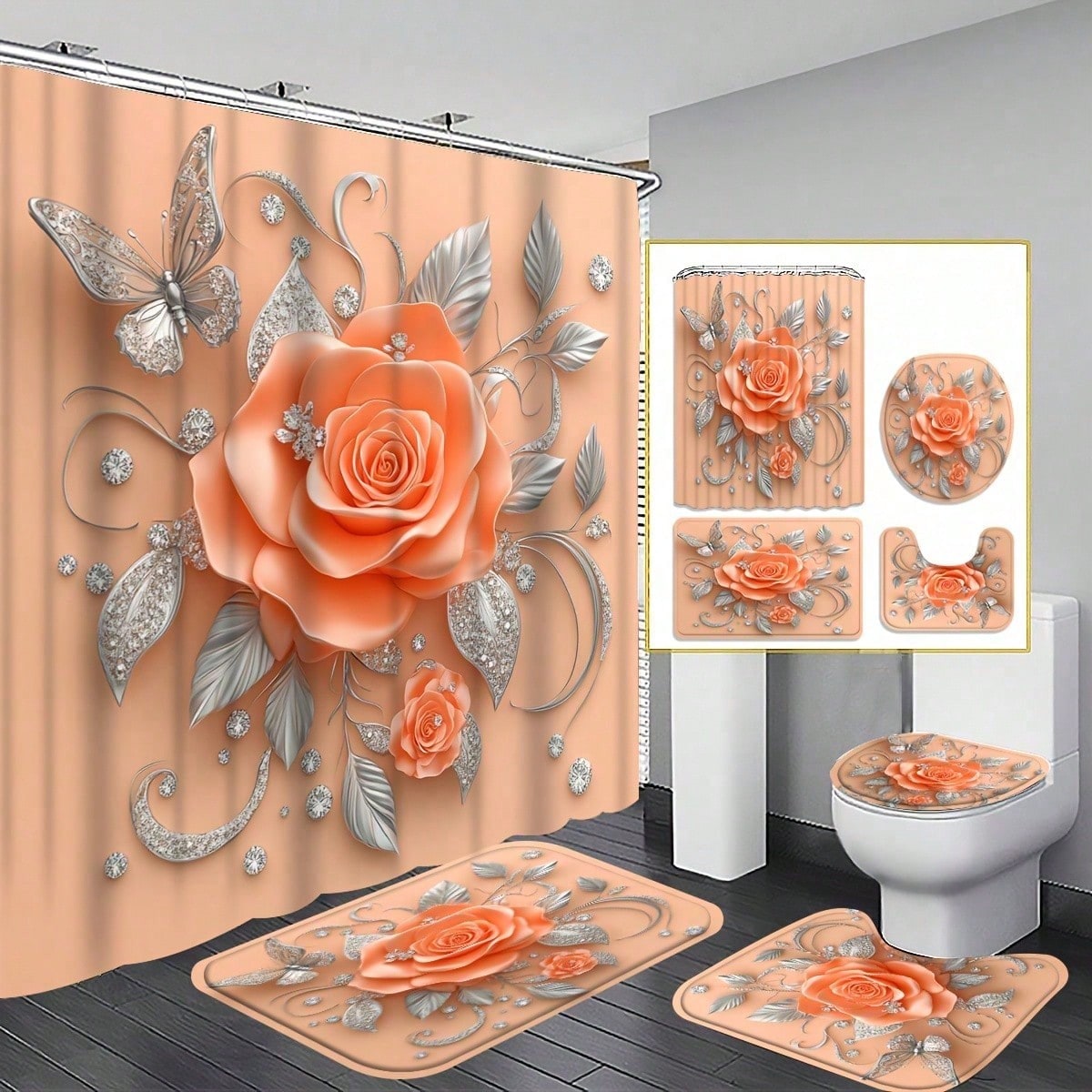 Tiny Home Bathroom Kit - Juego de cortinas de ducha Peachy