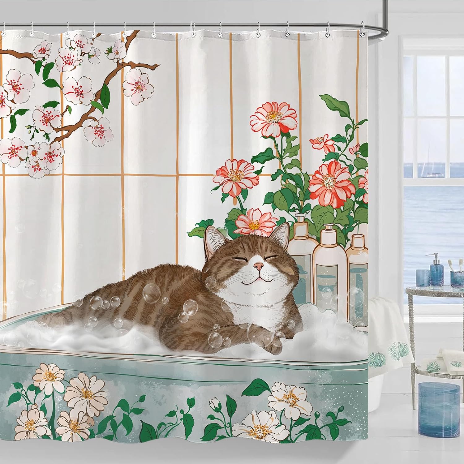 Home Bathroom Spa Ideas - Cortina de Ducha con Diseño Floral
