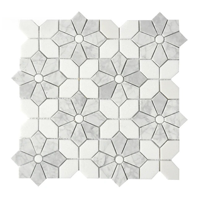 Mosaico de Mármol Blanco Mixto - Home Bathroom Tiles Design reseña y precio
