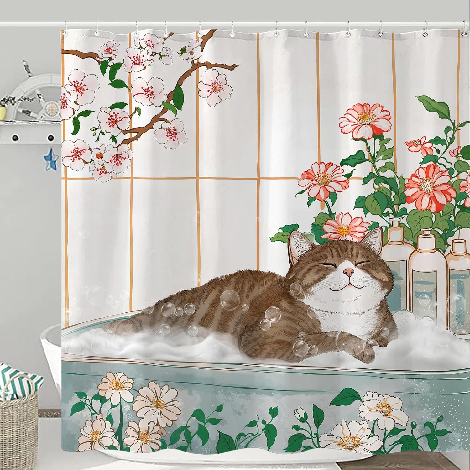 Cortina de Ducha con Diseño Fl - Home Bathroom Spa Ideas reseña y precio