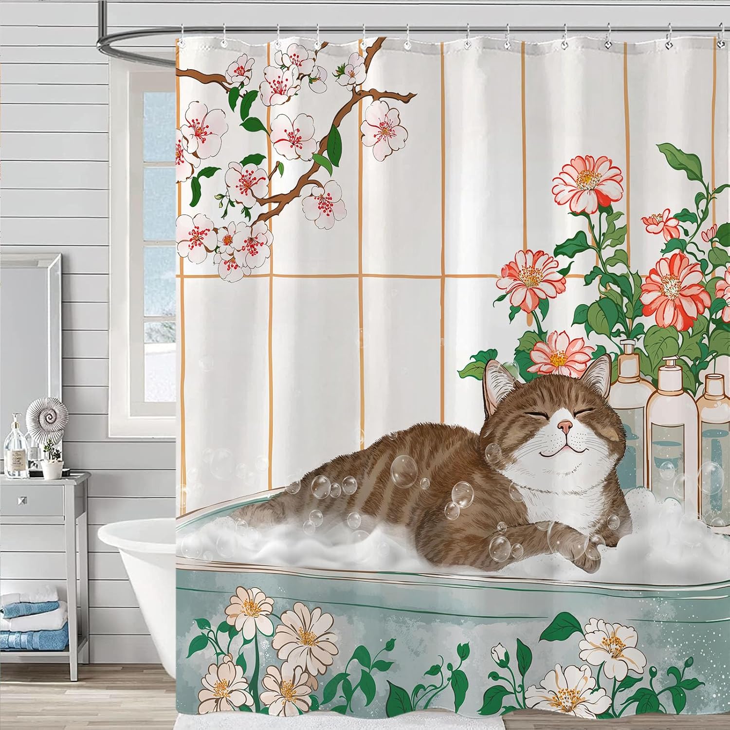 Cortina de Ducha con Diseño Fl - Home Bathroom Spa Ideas reseña y precio