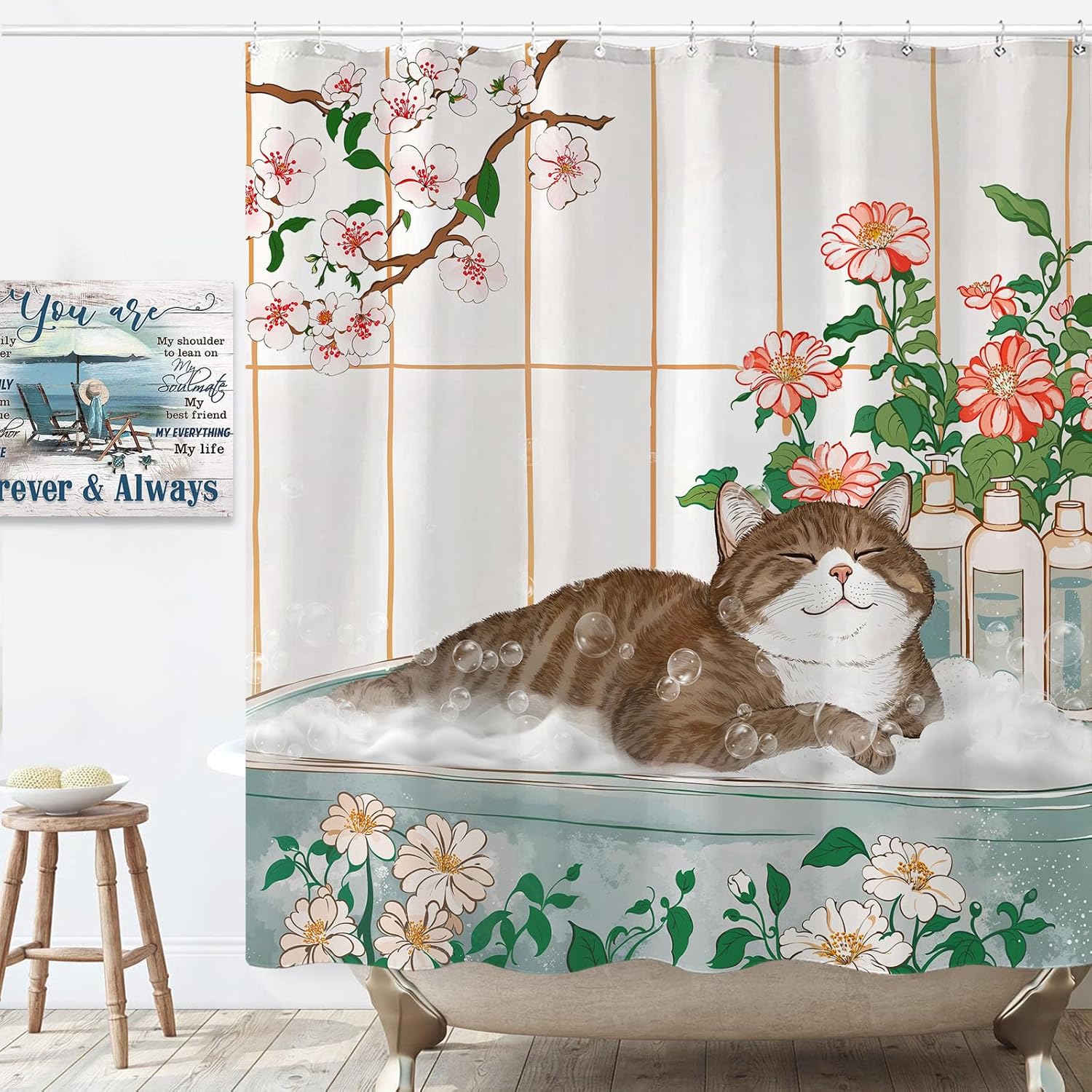 Cortina de Ducha con Diseño Fl - Home Bathroom Spa Ideas reseña y precio